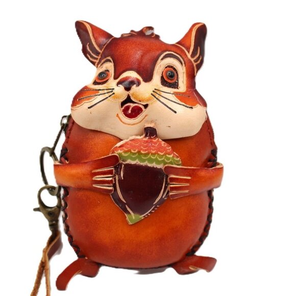 Handmade Genuine Leather Squirrel Coin Purse Wristlet - Picture 2 of 3